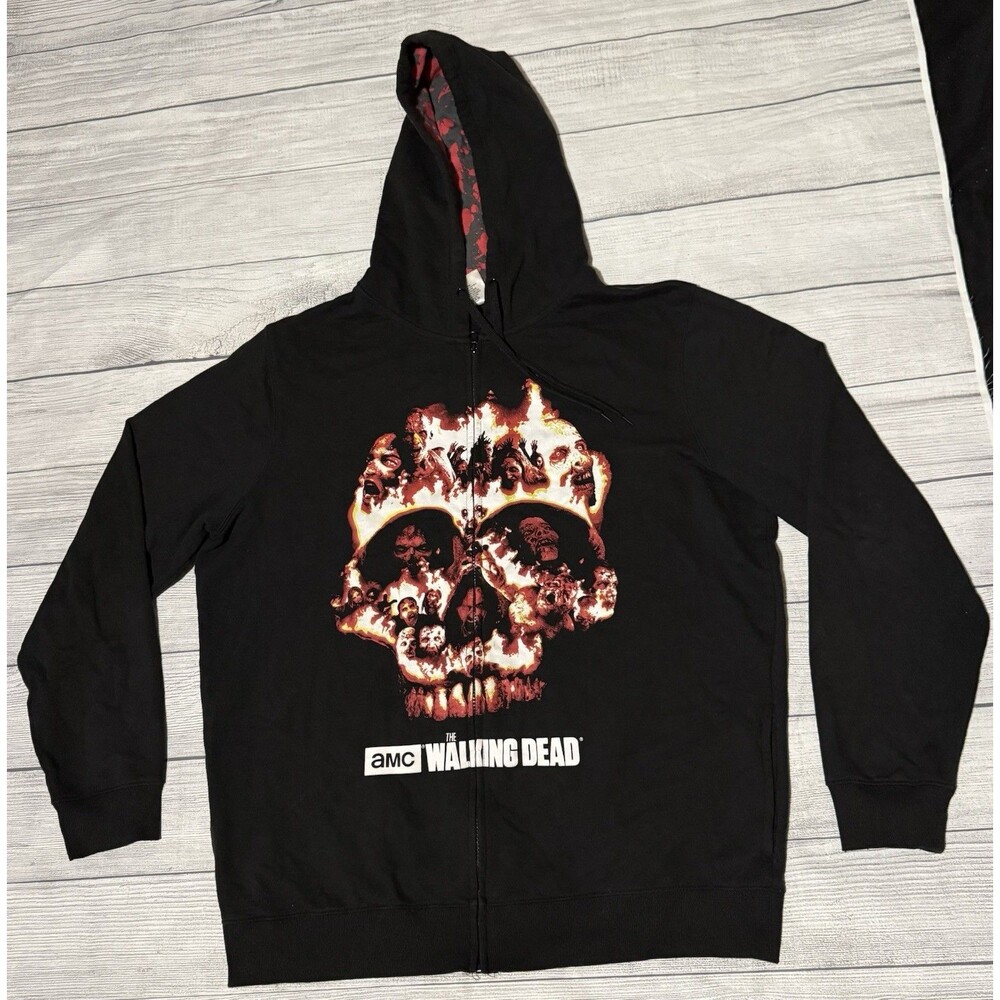 The Walking Dead AMC Hoodie Mens XL Black Skull Blood Splash 2016 Sweatshirt